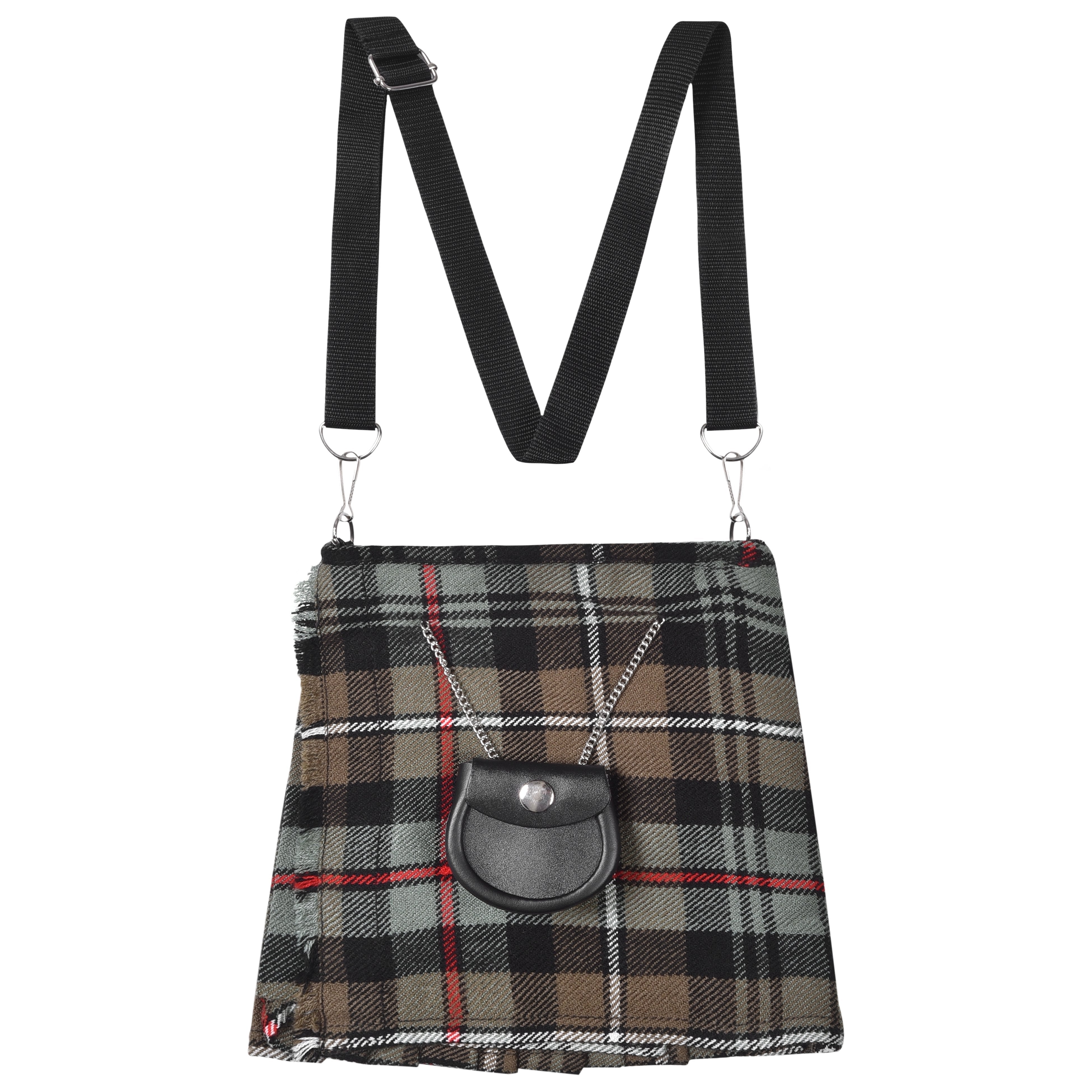 Traditional Scottish Women Tartan Bag Pleated Crossbody Purse - Adjustable Straps, Zip Closure Mackenzie Weathered Tartan