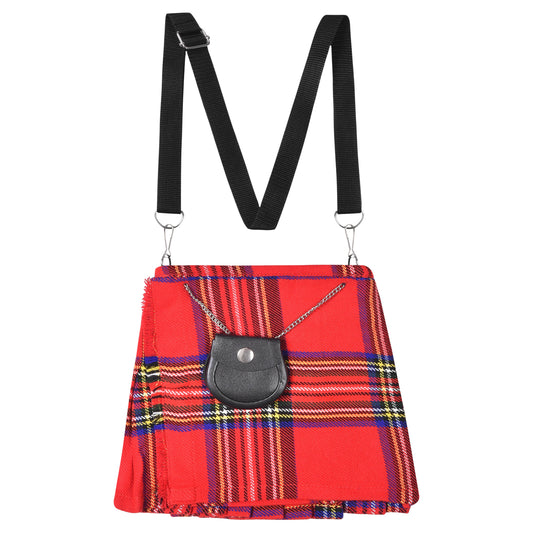 Traditional Scottish Women Tartan Bag Pleated Crossbody Purse - Adjustable Straps, Zip Closure Royal Stewart Tartan