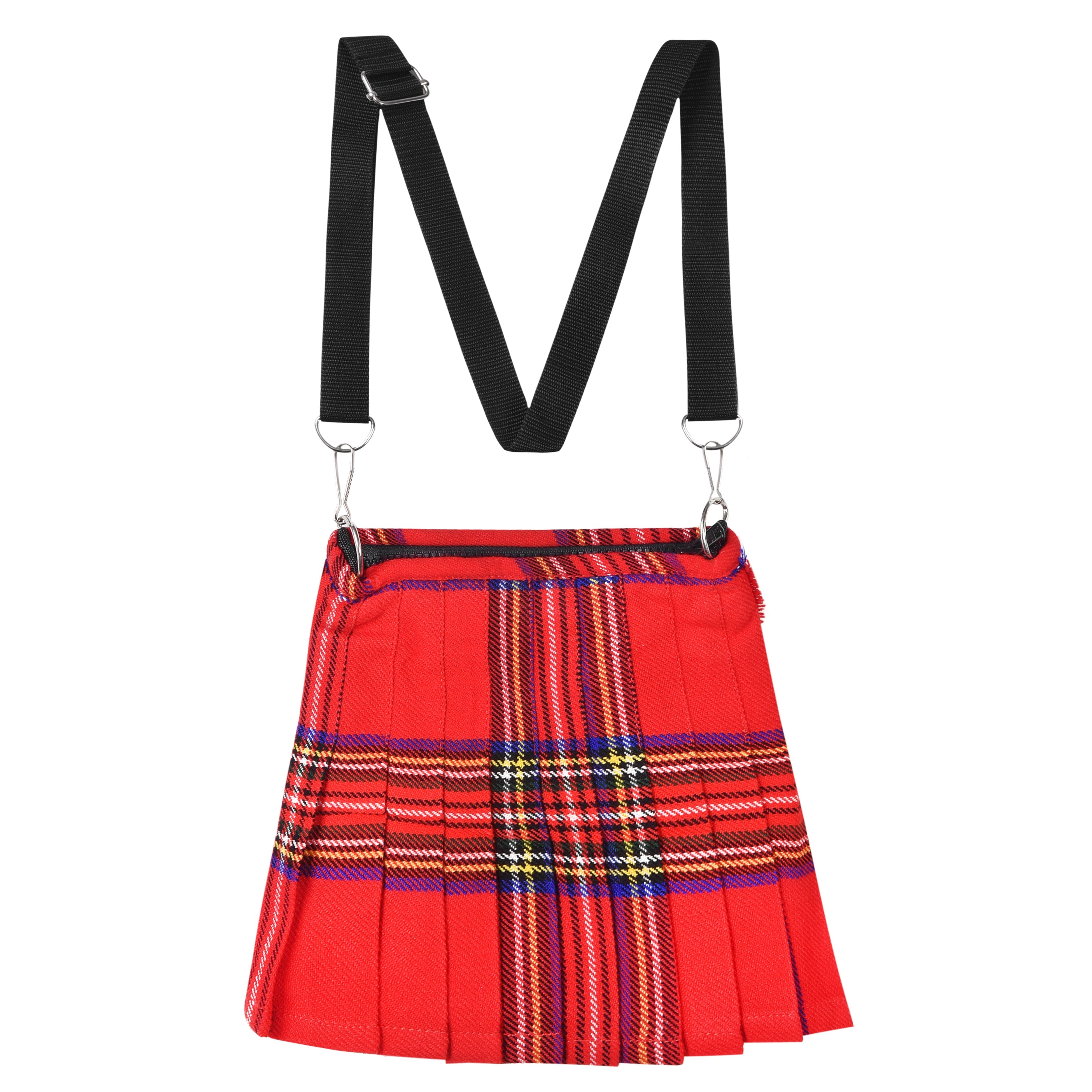 Traditional Scottish Women Tartan Bag Pleated Crossbody Purse - Adjustable Straps, Zip Closure Royal Stewart Tartan