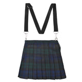 Traditional Scottish Women Tartan Bag Pleated Crossbody Purse - Adjustable Straps, Zip Closure Black Watch Tartan