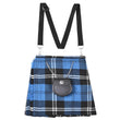 Traditional Scottish Women Tartan Bag Pleated Crossbody Purse - Adjustable Straps, Zip Closure Blue Ramsay Tartan