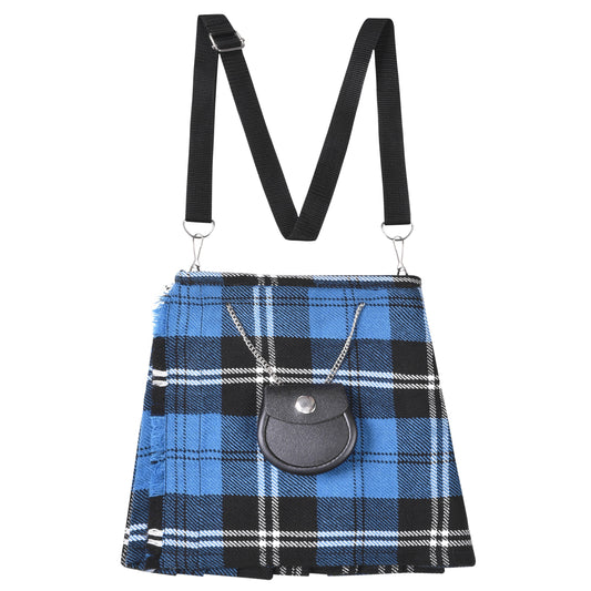 Traditional Scottish Women Tartan Bag Pleated Crossbody Purse - Adjustable Straps, Zip Closure Blue Ramsay Tartan