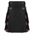 Men's Black Stewart Tartan Hybrid Kilt with Cargo Pockets, Utility Kilt