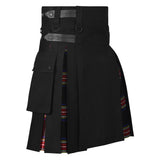 Men's Black Stewart Tartan Hybrid Kilt with Cargo Pockets, Utility Kilt