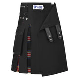 Men's Black Stewart Tartan Hybrid Kilt with Cargo Pockets, Utility Kilt