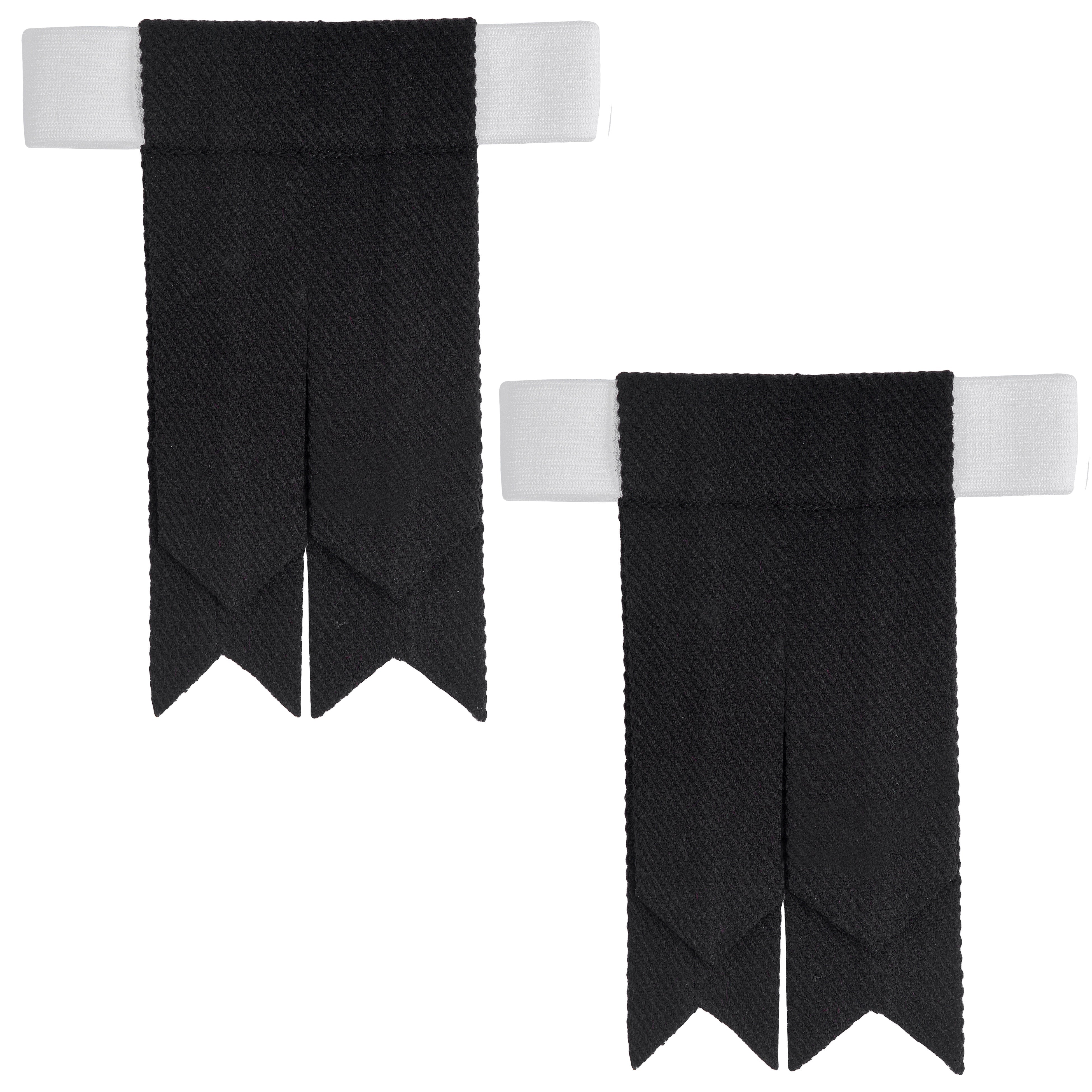 Scottish Tartan Kilt Flashes with Elastic Adjusters Plain Black