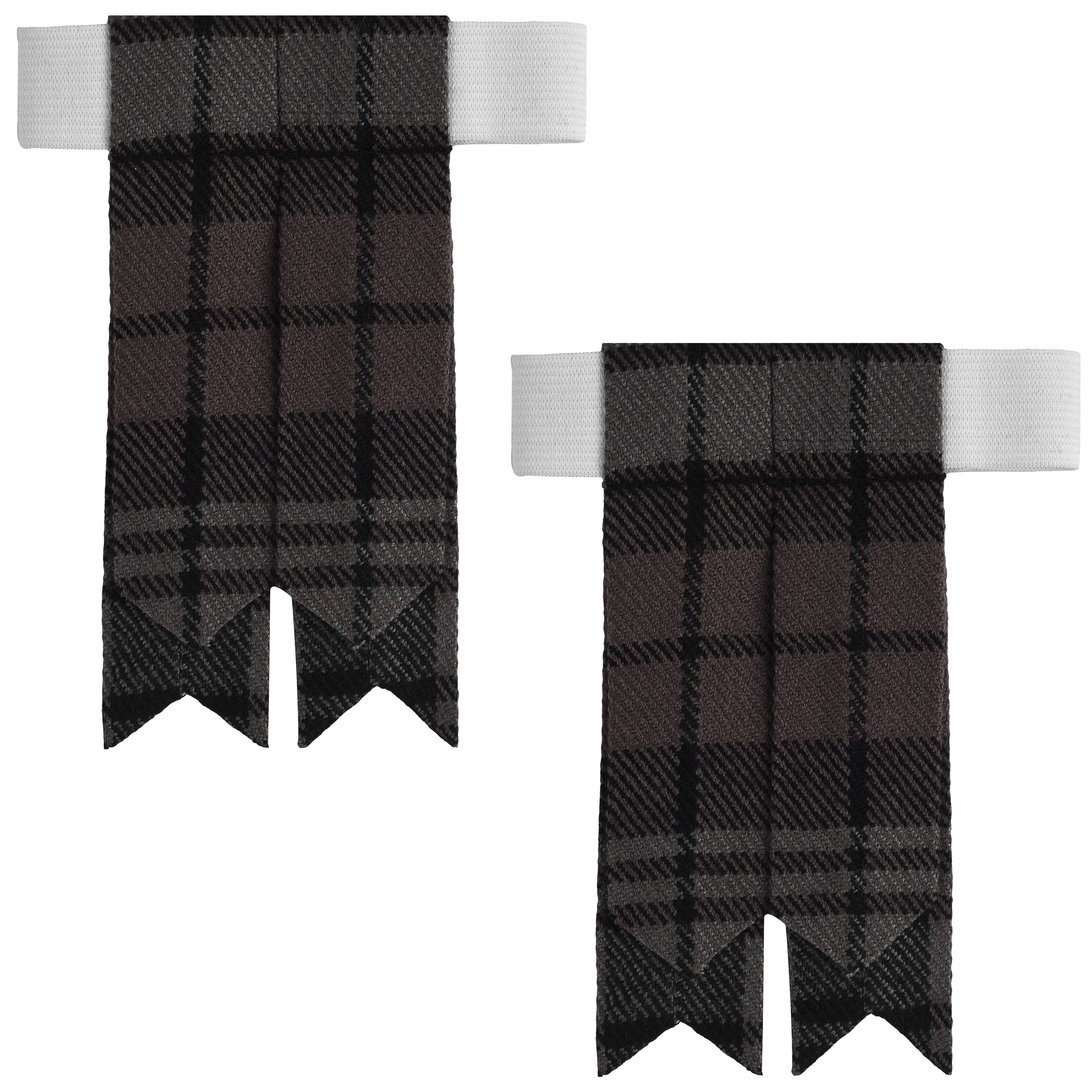 Scottish Tartan Kilt Flashes with Elastic Adjusters Black Watch Weathered