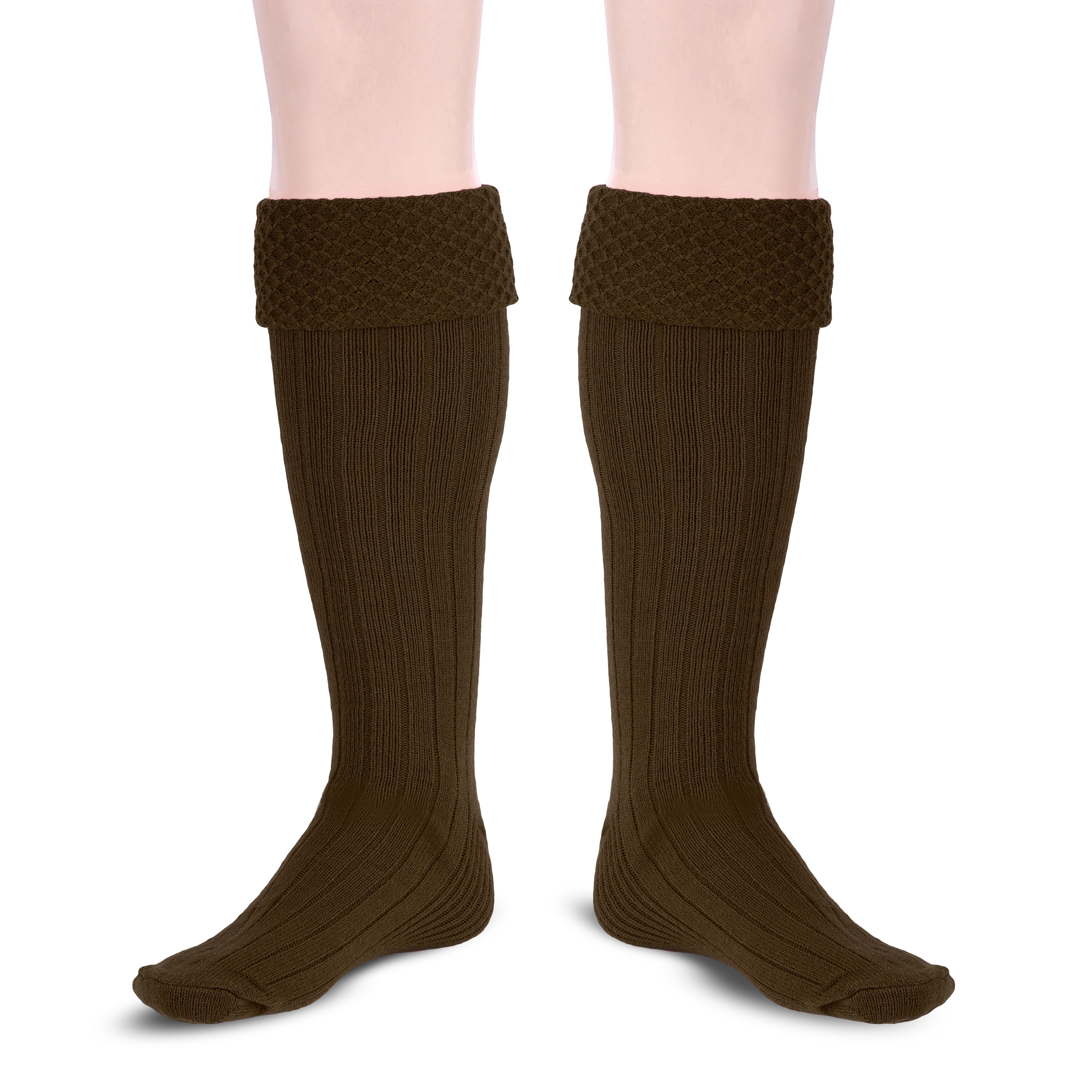 Scottish Bubbles Kilt Hose for Men, Ribbed Socks for USA Shoe Sizes - Brown