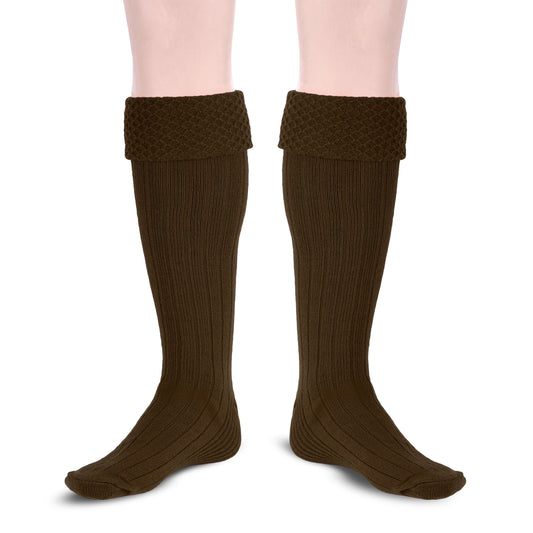 Scottish Bubbles Kilt Hose for Men, Ribbed Socks for USA Shoe Sizes - Brown