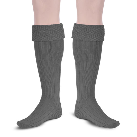 Scottish Bubbles Kilt Hose for Men, Ribbed Socks for USA Shoe Sizes - Light Grey