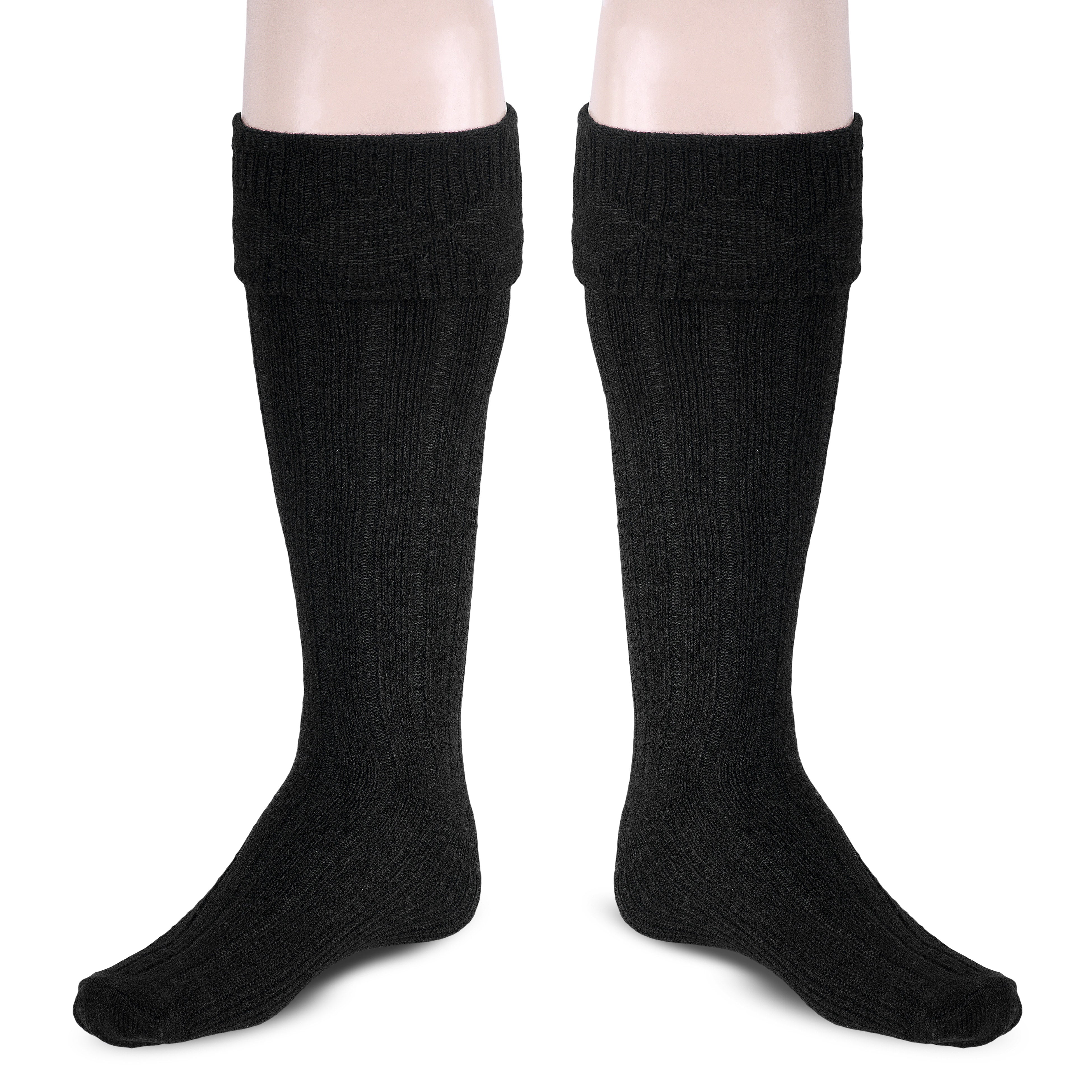 Scottish Square Kilt Hose for Men, Ribbed Socks for USA Shoe Sizes - Black