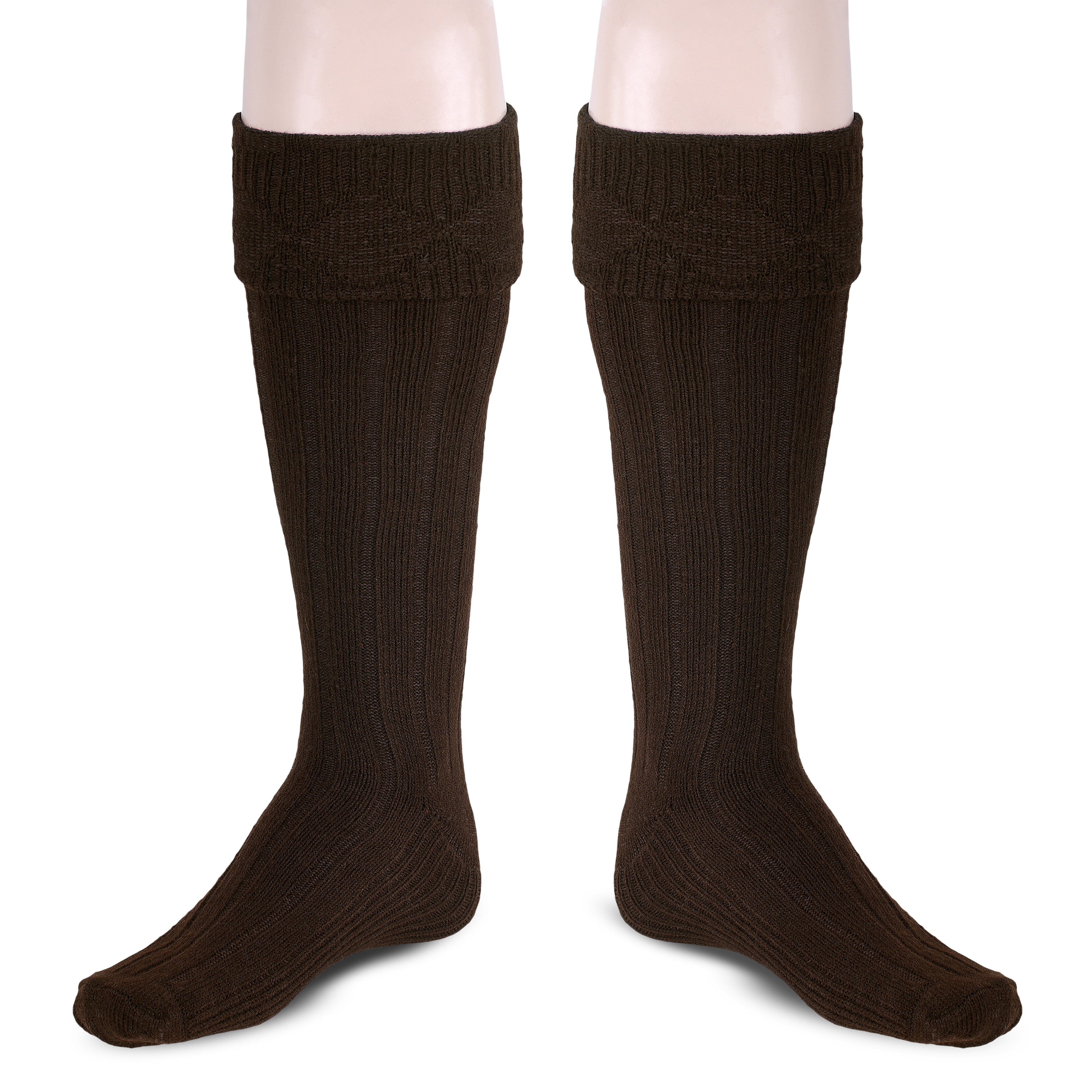 Scottish Square Kilt Hose for Men, Ribbed Socks for USA Shoe Sizes - Brown