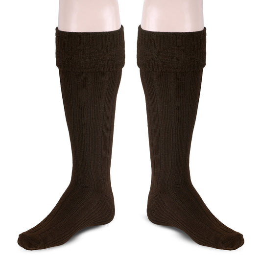 Scottish Square Kilt Hose for Men, Ribbed Socks for USA Shoe Sizes - Brown