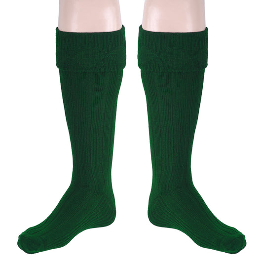 Scottish Square Kilt Hose for Men, Ribbed Socks for USA Shoe Sizes - Green