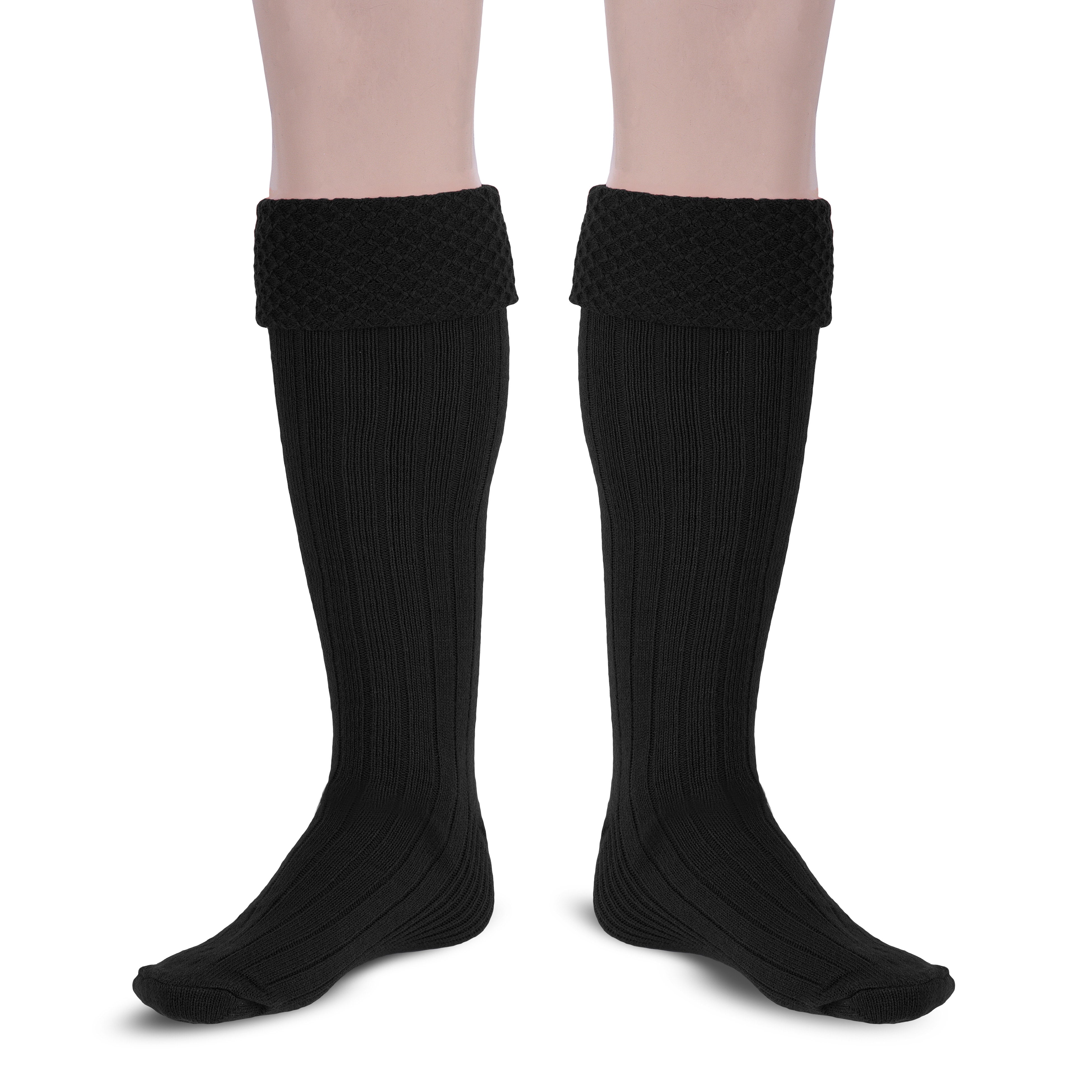Scottish Bubbles Kilt Hose for Men, Ribbed Socks for USA Shoe Sizes - Black
