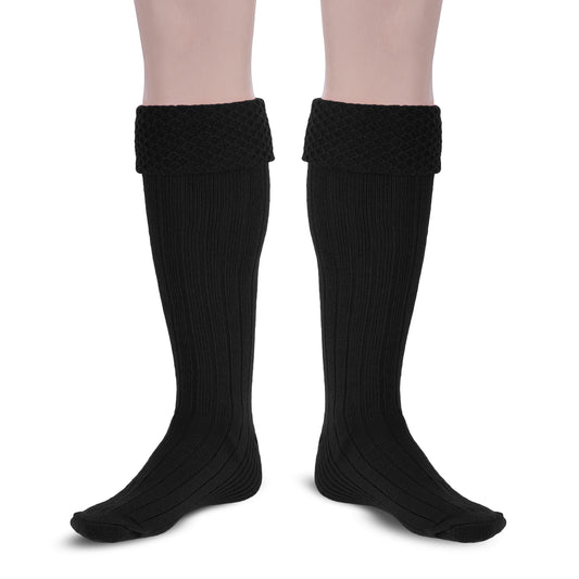 Scottish Bubbles Kilt Hose for Men, Ribbed Socks for USA Shoe Sizes - Black