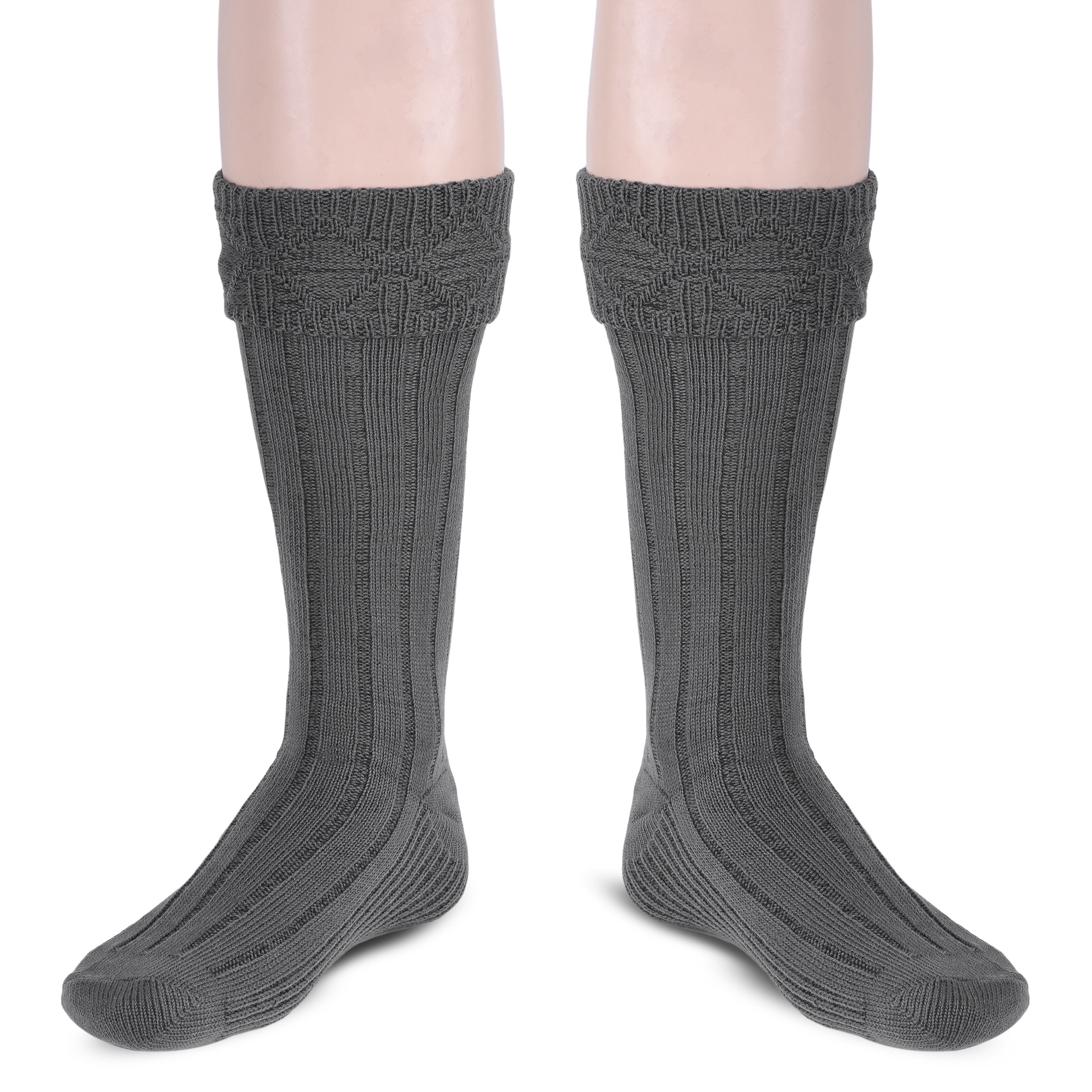 Scottish Square Kilt Hose for Men, Ribbed Socks for USA Shoe Sizes - Light Grey