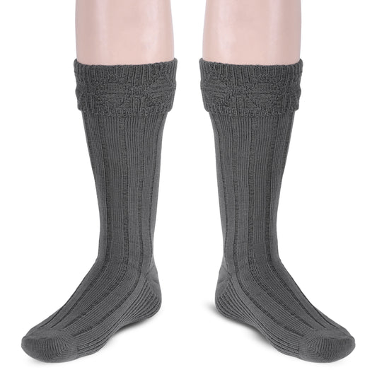 Scottish Square Kilt Hose for Men, Ribbed Socks for USA Shoe Sizes - Light Grey