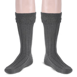 Scottish Square Kilt Hose for Men, Ribbed Socks for USA Shoe Sizes - Light Grey