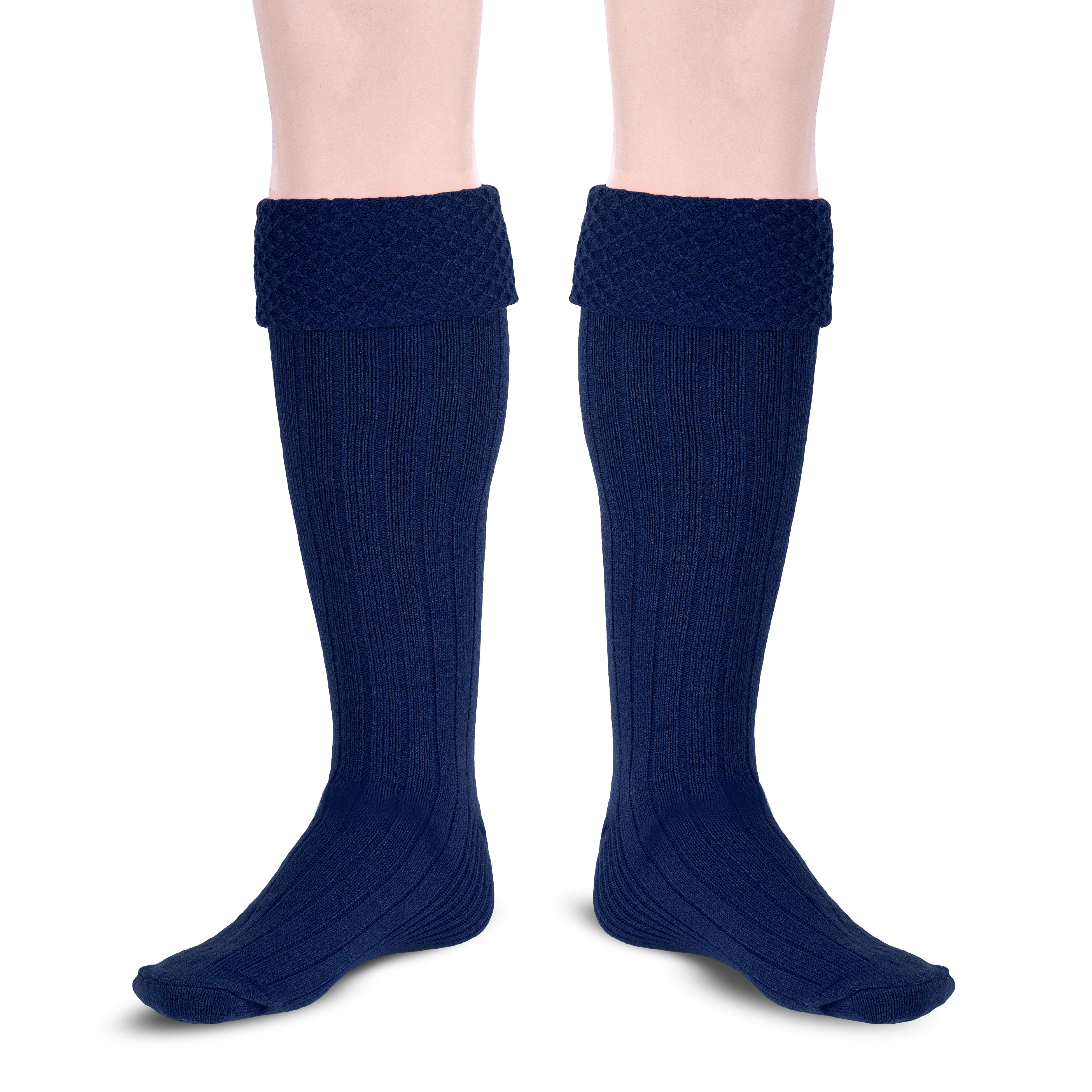 Scottish Bubbles Kilt Hose for Men, Ribbed Socks for USA Shoe Sizes - Navy Blue