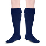 Scottish Bubbles Kilt Hose for Men, Ribbed Socks for USA Shoe Sizes - Navy Blue