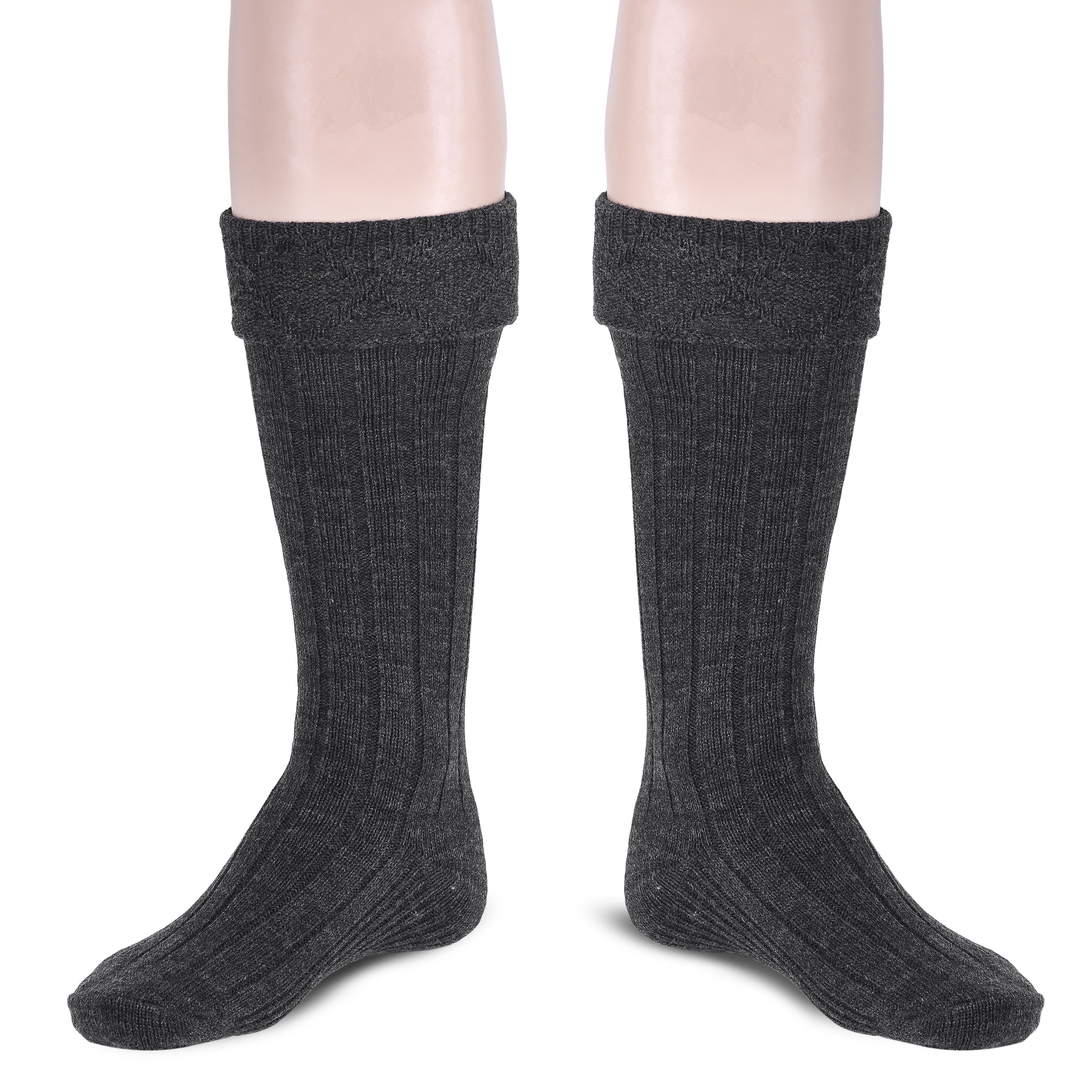 Scottish Square Kilt Hose for Men, Ribbed Socks for USA Shoe Sizes - Charcoal Grey
