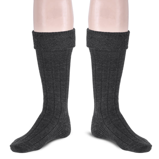 Scottish Square Kilt Hose for Men, Ribbed Socks for USA Shoe Sizes - Charcoal Grey