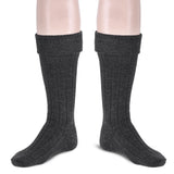 Scottish Square Kilt Hose for Men, Ribbed Socks for USA Shoe Sizes - Charcoal Grey
