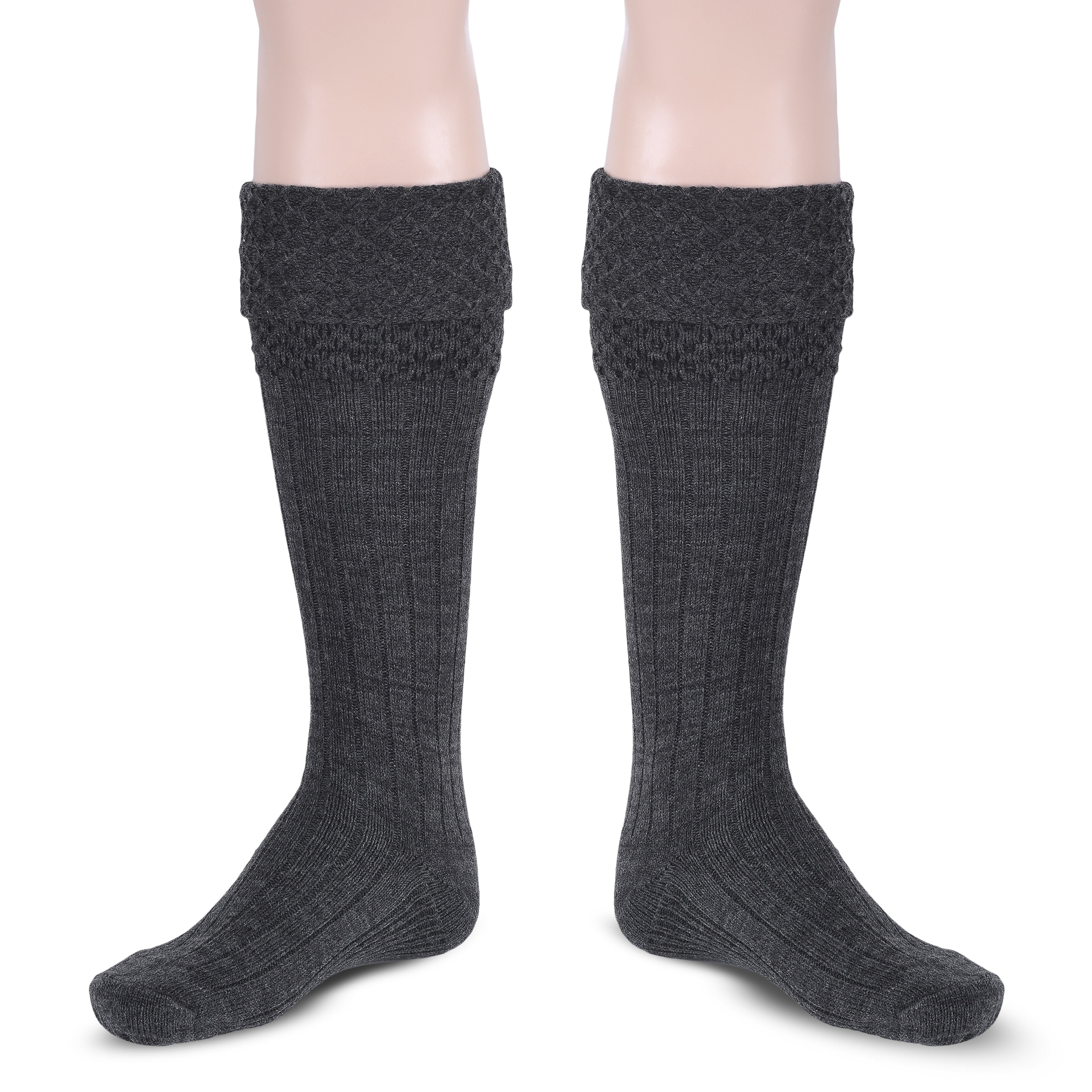 Scottish Bubbles Kilt Hose for Men, Ribbed Socks for USA Shoe Sizes - Charcoal Grey