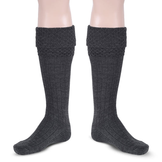 Scottish Bubbles Kilt Hose for Men, Ribbed Socks for USA Shoe Sizes - Charcoal Grey