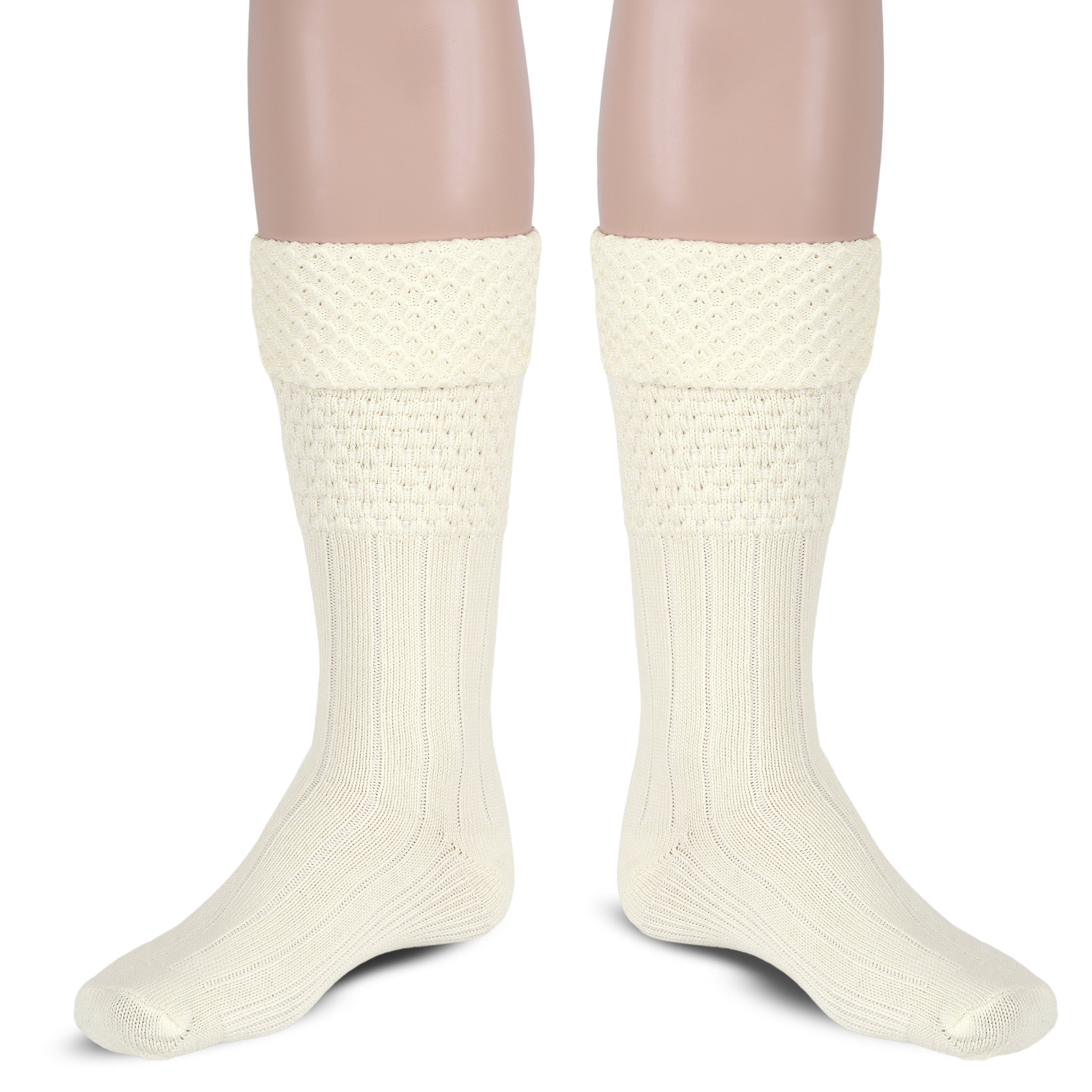 Scottish Bubbles Kilt Hose for Men, Ribbed Socks for USA Shoe Sizes - Off White