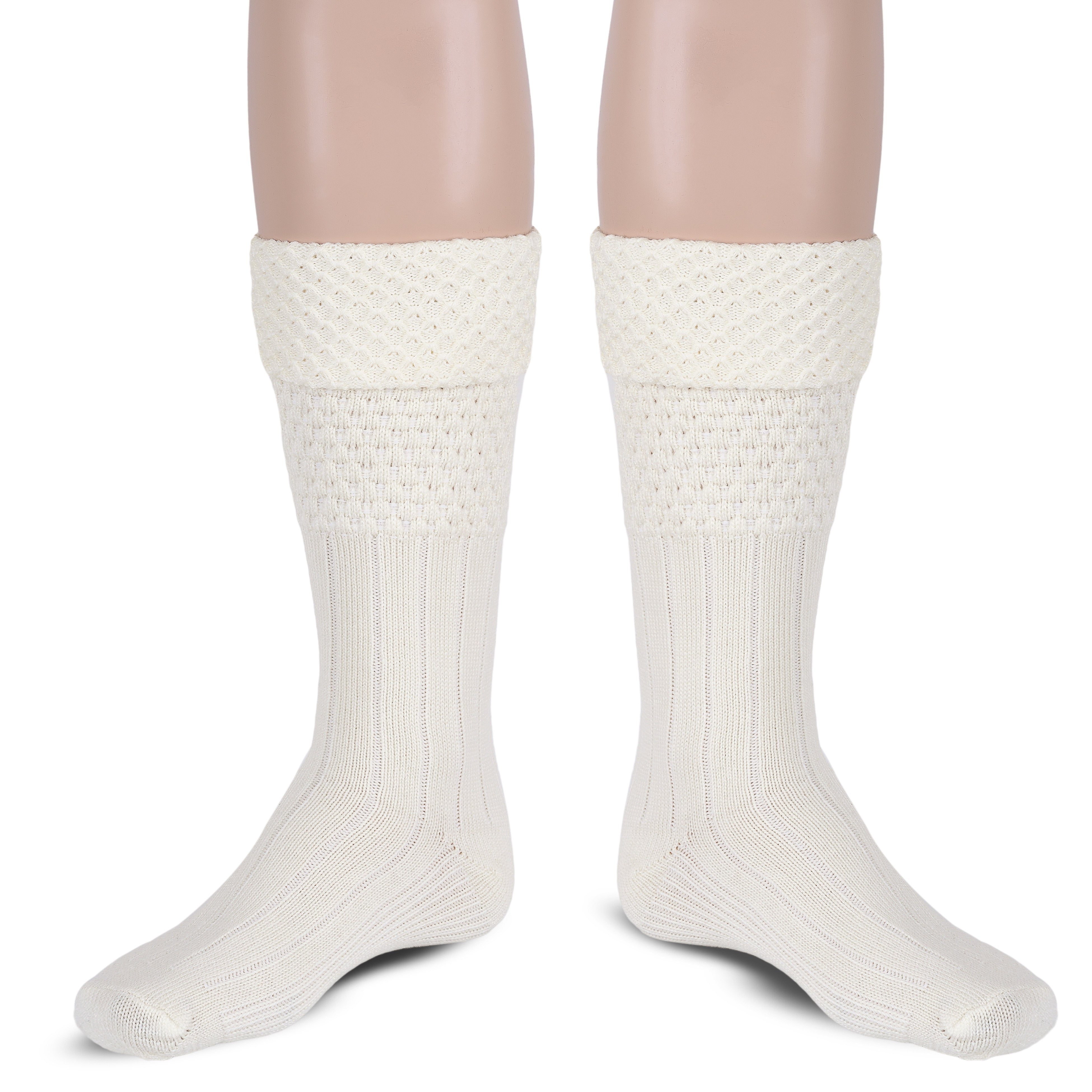 Scottish Bubbles Kilt Hose for Men, Ribbed Socks for USA Shoe Sizes - White
