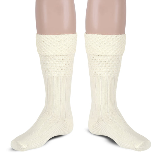 Scottish Bubbles Kilt Hose for Men, Ribbed Socks for USA Shoe Sizes - Off White