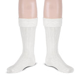 Scottish Square Kilt Hose for Men, Ribbed Socks for USA Shoe Sizes - White
