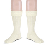 Scottish Square Kilt Hose for Men, Ribbed Socks for USA Shoe Sizes - Off White