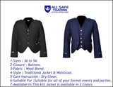 Scottish Blue Argyle Kilt Jacket With Waistcoat/Vest - Sizes 36"- 54"