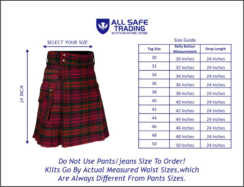 Scottish Men's Modern Macdonald 16oz Tartan Pockets Utility Kilt, Cargo Kilt