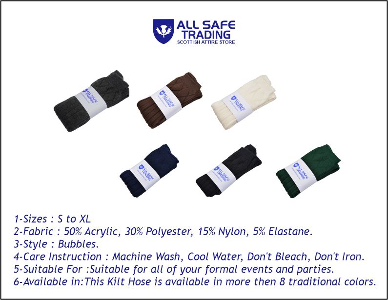 Scottish Square Kilt Hose for Men, Ribbed Socks for USA Shoe Sizes - Navy Blue