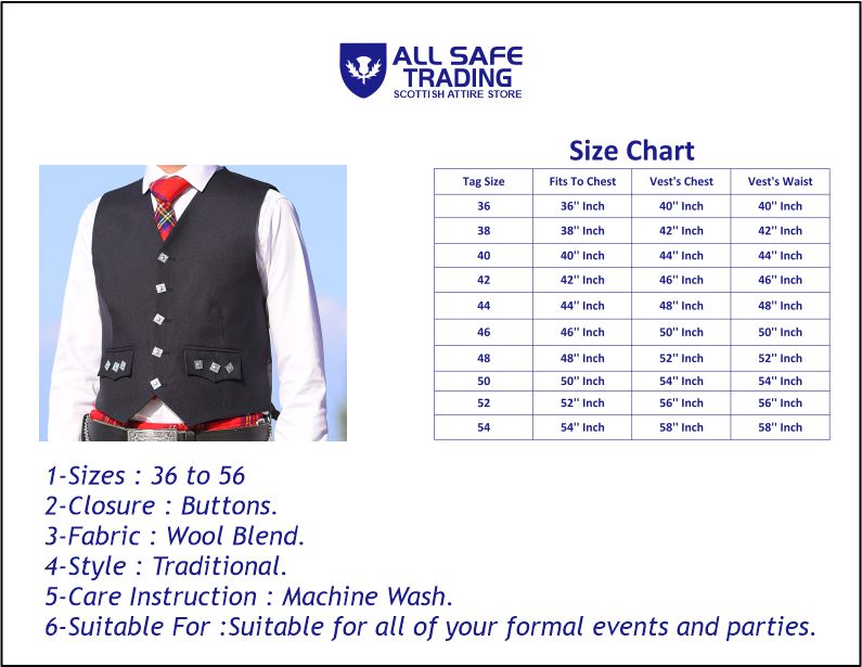 Scottish Argyle 5 Buttons Kilt Flaps Waistcoat/Vest