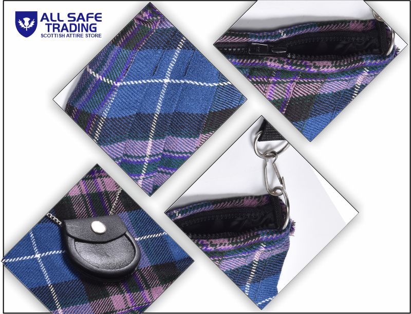 Traditional Scottish Women Tartan Bag Pleated Crossbody Purse - Adjustable Straps, Zip Closure Pride of Scotland Tartan