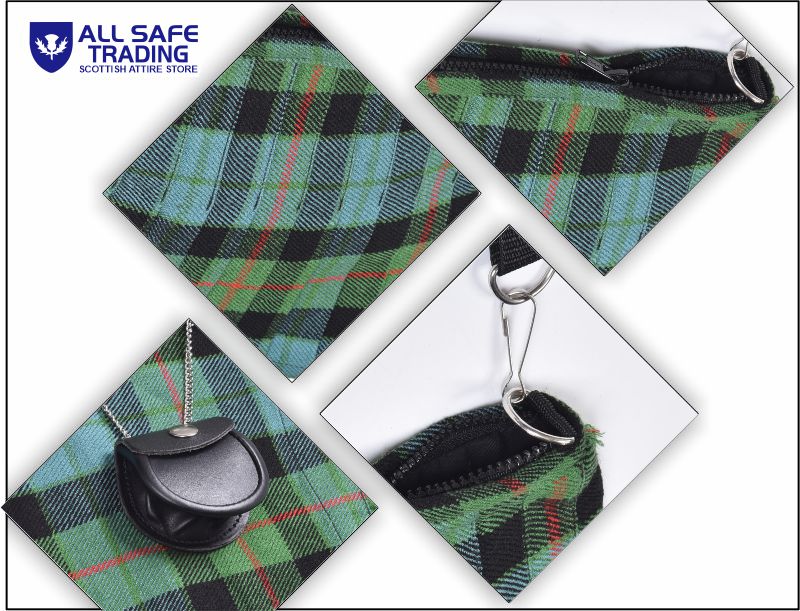 Traditional Scottish Women Tartan Bag Pleated Crossbody Purse - Adjustable Straps, Zip Closure Gunn Ancient Tartan