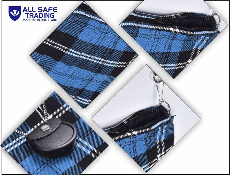 Traditional Scottish Women Tartan Bag Pleated Crossbody Purse - Adjustable Straps, Zip Closure Blue Ramsay Tartan