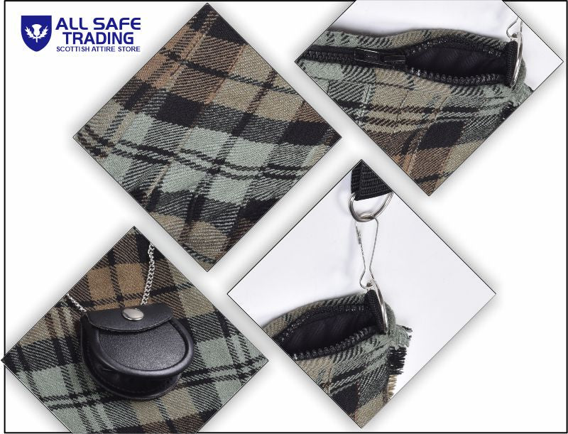 Traditional Scottish Women Tartan Bag Pleated Crossbody Purse - Adjustable Straps, Zip Closure Black Watch Weathered Tartan