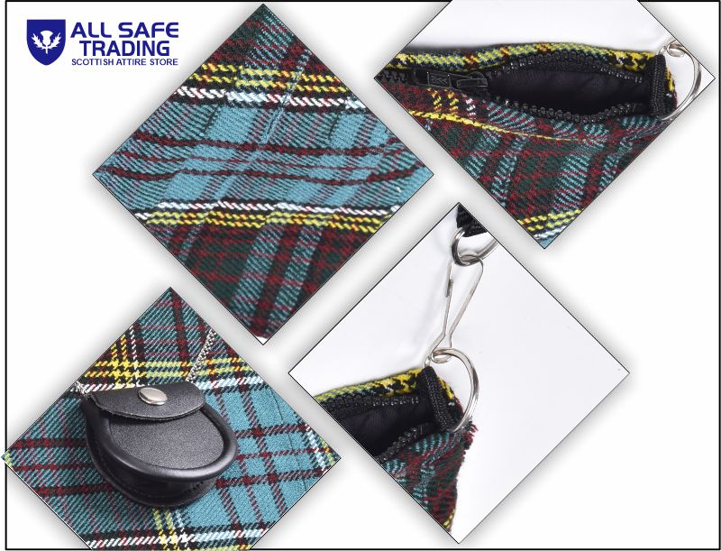 Traditional Scottish Women Tartan Bag Pleated Crossbody Purse - Adjustable Straps, Zip Closure Anderson Tartan