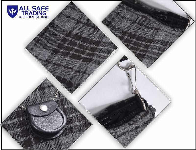 Traditional Scottish Women Tartan Bag Pleated Crossbody Purse - Adjustable Straps, Zip Closure Grey Tartan