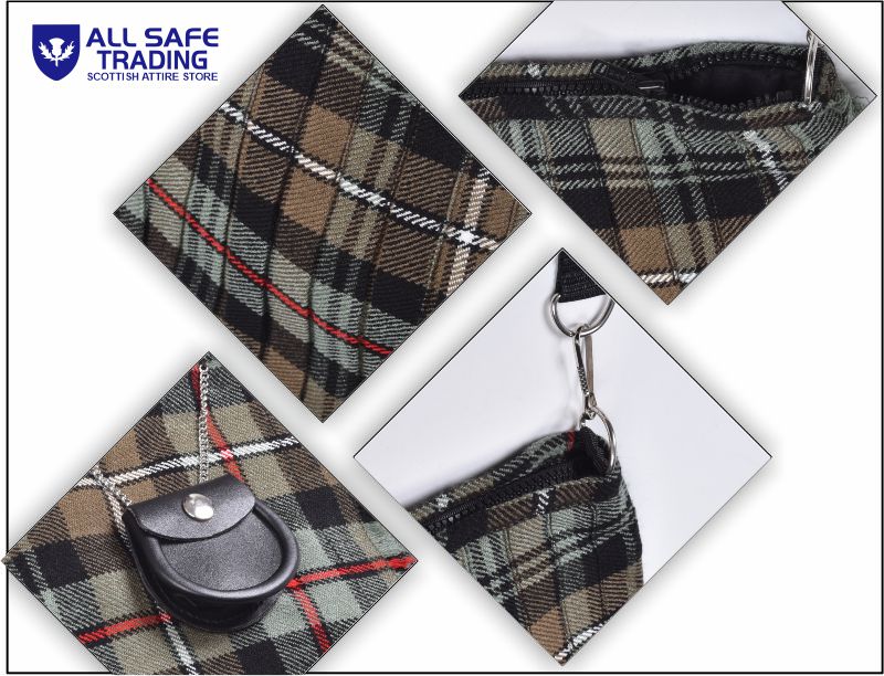 Traditional Scottish Women Tartan Bag Pleated Crossbody Purse - Adjustable Straps, Zip Closure Mackenzie Weathered Tartan