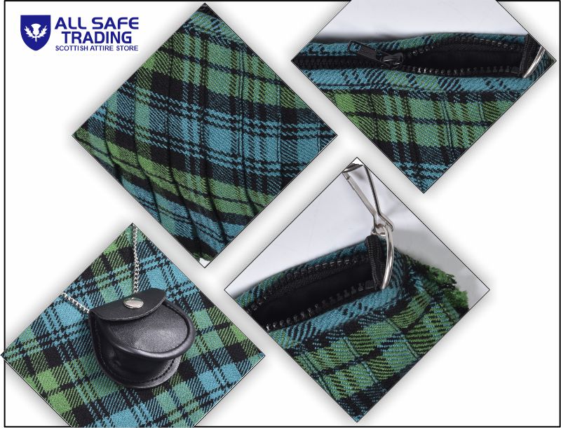 Traditional Scottish Women Tartan Bag Pleated Crossbody Purse - Adjustable Straps, Zip Closure Campbell Ancient Tartan