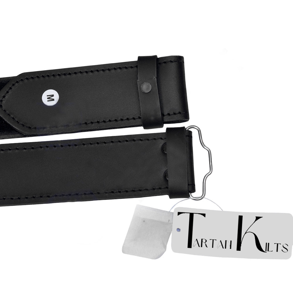 Scottish Black Plain leather Kilt Belt